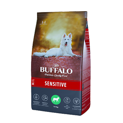 Сухой корм Mr.Buffalo ADULT SENSITIVE для взрослых собак средних и крупных пород с чувствительным пищеварением, ягненок