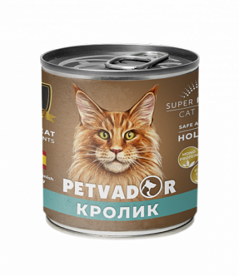 Консервы PETVADOR для кошек всех стадий жизни кролик