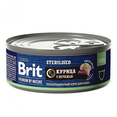 Консервы Brit Premium для стерилизованных кошек Brit by Nature с курицей и печенью
