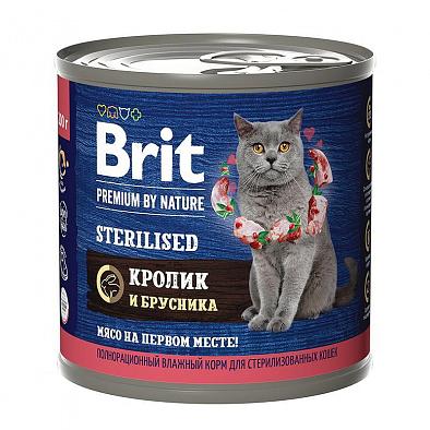 Консервы Brit Premium для стерилизованных кошек Brit by Nature с кроликом и брусникой